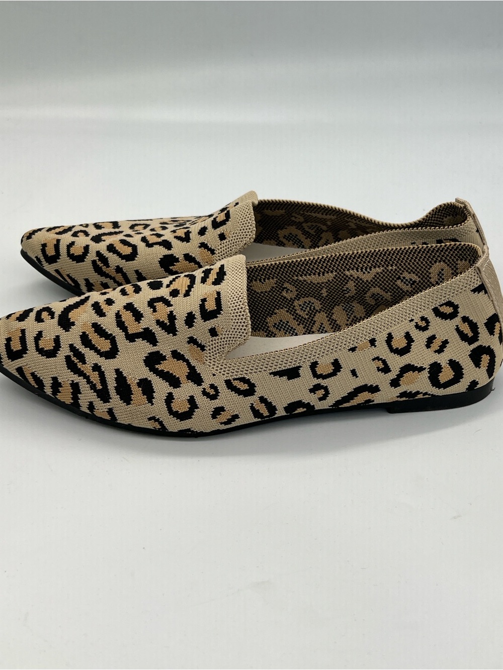 Leopard Print Pointed Toe Slip-On Flats - Beige/Black - Picture 3 of 6
